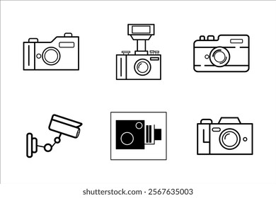 Camera icon set camera photo snapshot capture photograph shutter flash digital app modern minimalist symbol outline vector graphic icon flat style
