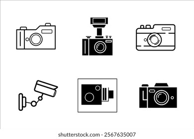 Camera icon set camera photo snapshot capture photograph shutter flash digital app modern minimalist symbol outline vector graphic icon flat style
