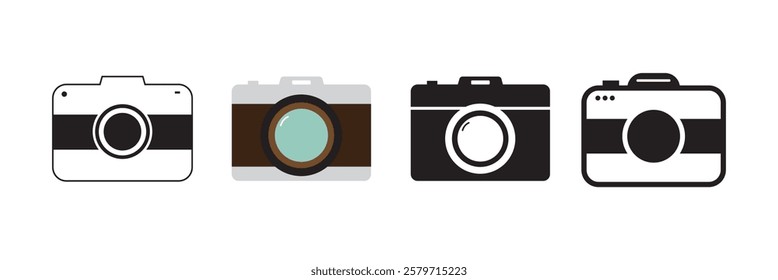 Camera icon set camera photo snapshot capture photograph shutter flash digital app modern minimalist symbol outline vector graphic icon flat style