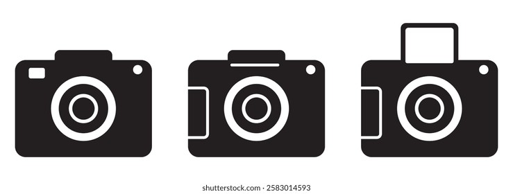 Camera icon set camera photo snapshot capture photograph shutter flash digital app modern minimalist symbol outline vector graphic icon flat style