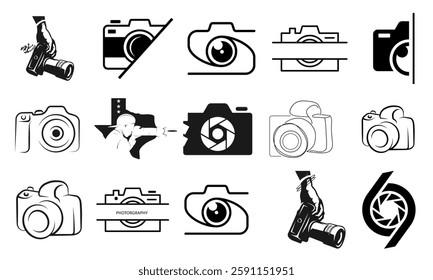 Camera icon set camera photo snapshot capture photograph shutter flash digital app modern minimalist symbol outline vector graphic icon flat style