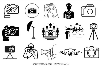 Camera icon set camera photo snapshot capture photograph shutter flash digital app modern minimalist symbol outline vector graphic icon flat style