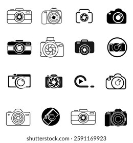 Camera icon set camera photo snapshot capture photograph shutter flash digital app modern minimalist symbol outline vector graphic icon flat style