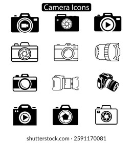 Camera icon set camera photo snapshot capture photograph shutter flash digital app modern minimalist symbol outline vector graphic icon flat style