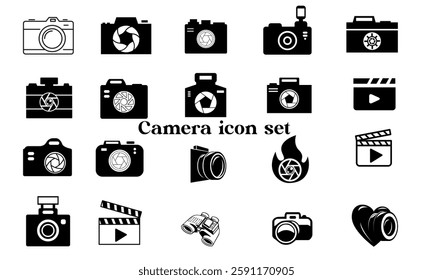 Camera icon set camera photo snapshot capture photograph shutter flash digital app modern minimalist symbol outline vector graphic icon flat style