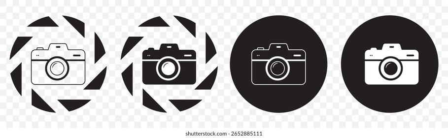 Ícone da câmera definir foto da câmera captura de foto foto obturador flash aplicativo digital moderno símbolo minimalista contorno ícone gráfico do vetor estilo plano no fundo transparente. EPS 10.