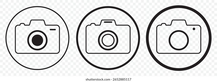 Ícone da câmera definir foto da câmera captura de foto foto obturador flash aplicativo digital moderno símbolo minimalista contorno ícone gráfico do vetor estilo plano no fundo transparente. EPS 10.