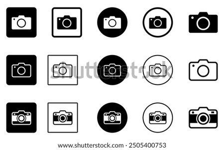 Camera icon set camera photo snapshot capture photograph shutter flash digital app modern minimalist symbol outline vector graphic icon flat style