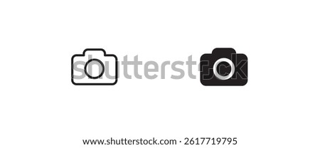 Camera icon set, photo camera snapshot photography. Instant icon symbol logo illustration,editable stroke, flat and line outline design style isolated on white