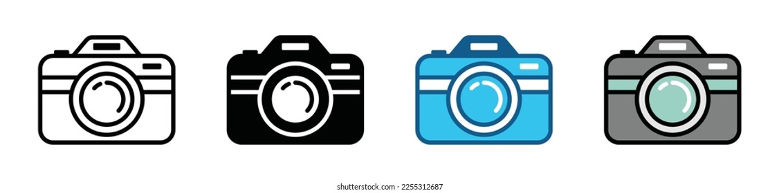 Camera icon set. Photo camera icon symbol. Photography camera in outline and flat style for apps and websites, vector illustration