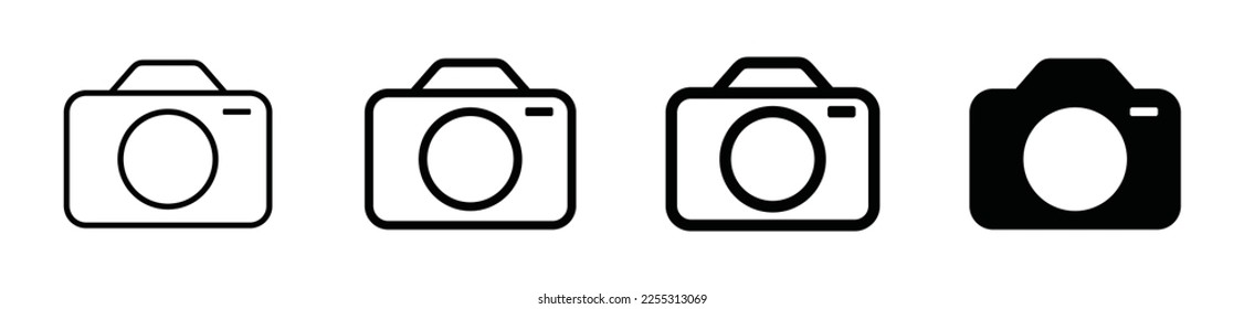 Camera icon set. Photo camera icon symbol with different thickness. Photography camera in outline and flat style for apps and websites, vector illustration
