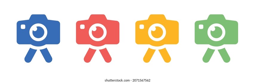 Camera icon set. Photo camera with tripod icon vector.