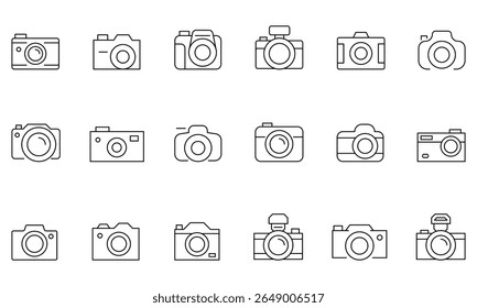 Camera icon set, photography, customizable stroke, vector, illustration