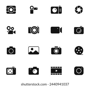 Camera icon set. Photography icons. Multimedia icons - photo and video. Devices icons. Vector illustration.