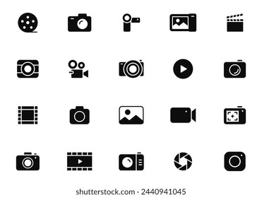 Camera icon set. Photography icons. Multimedia icons - photo and video. Devices icons. Vector illustration.