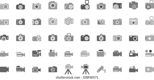 Camera Icon Set. Photography icon set. Security Camera Icon. photo and video icons. multimedia icon set. Flat Gray Vector icons