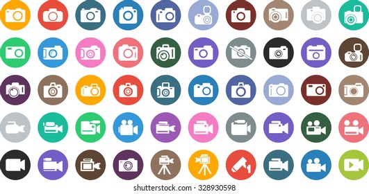 Camera Icon Set. Photography icon set. Security Camera Icon. photo and video icons. multimedia icon set. Flat Vector icons