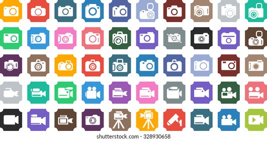 Camera Icon Set. Photography icon set. Security Camera Icon. photo and video icons. multimedia icon set. Flat Vector icons