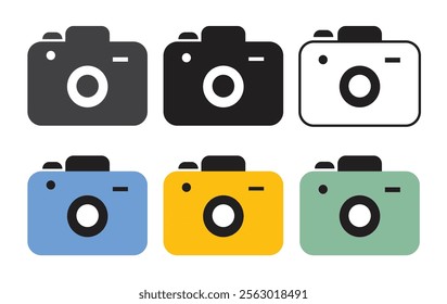 Camera Icon Set, Realistic Colorful Camera Photo Snapshot Capture Photograph Shutter Flash Digital App Modern Minimalist Symbols, vector graphic illustration icon flat style.