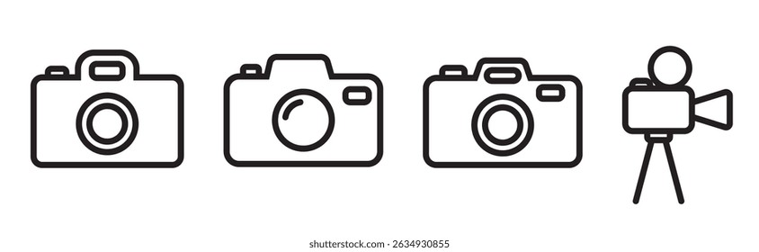 Camera icon set suitable for web design, photography blogs, social media posts, or graphic design projects needing camera imagery.