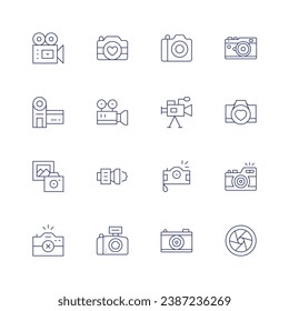 Camera icon set. Thin line icon. Editable stroke. Containing photo camera, camera, video, camera shutter, videocamera, camcorder, photography.