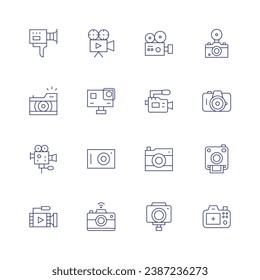 Camera icon set. Thin line icon. Editable stroke. Containing video, sport camera, camera, camera stand, polaroid, photo, super, photography, cinema.