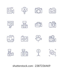 Camera icon set. Thin line icon. Editable stroke. Containing camera, video, photo, front camera, video, gopro.