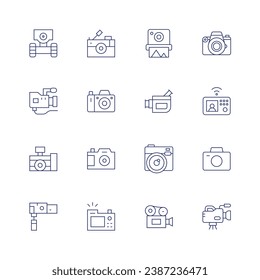Camera icon set. Thin line icon. Editable stroke. Containing instant camera, video, photo, broadcasting, intercom, robot, reporter, camera.
