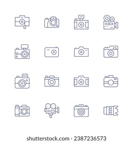 Camera icon set. Thin line icon. Editable stroke. Containing photo, camera, video, camera lens.