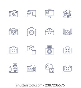 Camera icon set. Thin line icon. Editable stroke. Containing photo camera, video, shutter, underwater camera, digital camera.