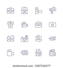 Camera icon set. Thin line icon. Editable stroke. Containing photo camera, video camera, camera.