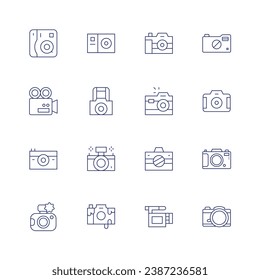 Camera icon set. Thin line icon. Editable stroke. Containing instant camera, digital, camera, video camera, photo.