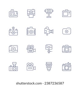 Camera icon set. Thin line icon. Editable stroke. Containing photo camera, lens, video, digital camera.