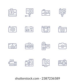 Camera icon set. Thin line icon. Editable stroke. Containing photo camera, video, camera, underwater camera.