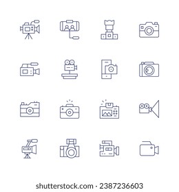 Camera icon set. Thin line icon. Editable stroke. Containing video, camera, movie camera, photo camera, lens.