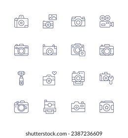 Camera icon set. Thin line icon. Editable stroke. Containing photo camera, pocket camera, camera, photo.