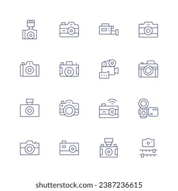 Camera icon set. Thin line icon. Editable stroke. Containing camera, photo, digital camera, video.