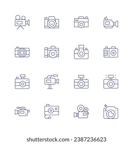 Camera icon set. Thin line icon. Editable stroke. Containing video camera, photo camera, camera.