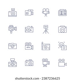 Camera icon set. Thin line icon. Editable stroke. Containing photo, video, camera, front camera.