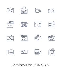 Camera icon set. Thin line icon. Editable stroke. Containing photo camera, video camera, camera.