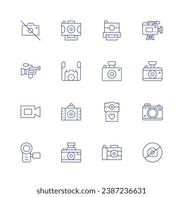 Camera icon set. Thin line icon. Editable stroke. Containing no camera, video, camera, photo.