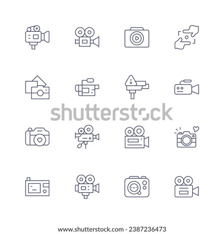 Camera icon set. Thin line icon. Editable stroke. Containing camera, security, video, digital camera, focus, film, photography, photo camera.