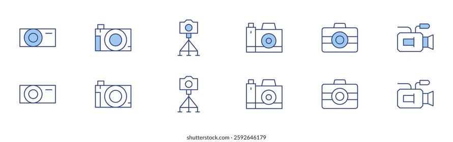 Camera icon set in two styles, Duotone and Thin Line style. Editable stroke. photo camera, camera, video camera.