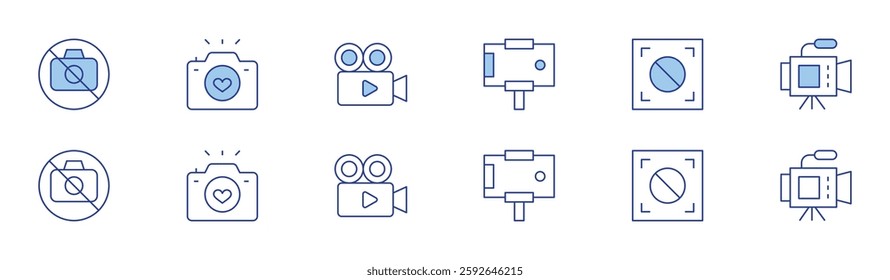 Camera icon set in two styles, Duotone and Thin Line style. Editable stroke. no photo, camera, movie camera, smartphone, auto focus, video camera.