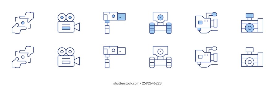 Camera icon set in two styles, Duotone and Thin Line style. Editable stroke. focus, video camera, robot, reporter, camera.