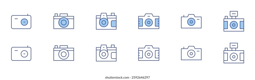 Camera icon set in two styles, Duotone and Thin Line style. Editable stroke. camera, photo camera.
