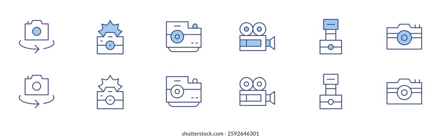 Camera icon set in two styles, Duotone and Thin Line style. Editable stroke. camera, photo camera, video camera.