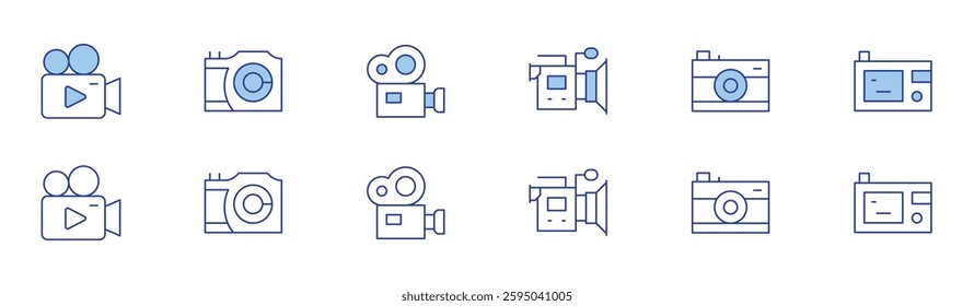 Camera icon set in two styles, Duotone and Thin Line style. Editable stroke. video camera, camera, photo camera.