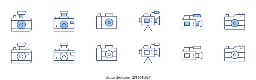 Camera icon set in two styles, Duotone and Thin Line style. Editable stroke. video camera, camera.
