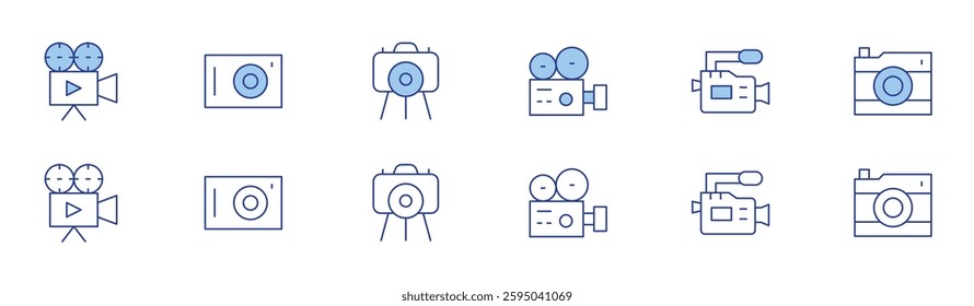 Camera icon set in two styles, Duotone and Thin Line style. Editable stroke. video camera, camera.